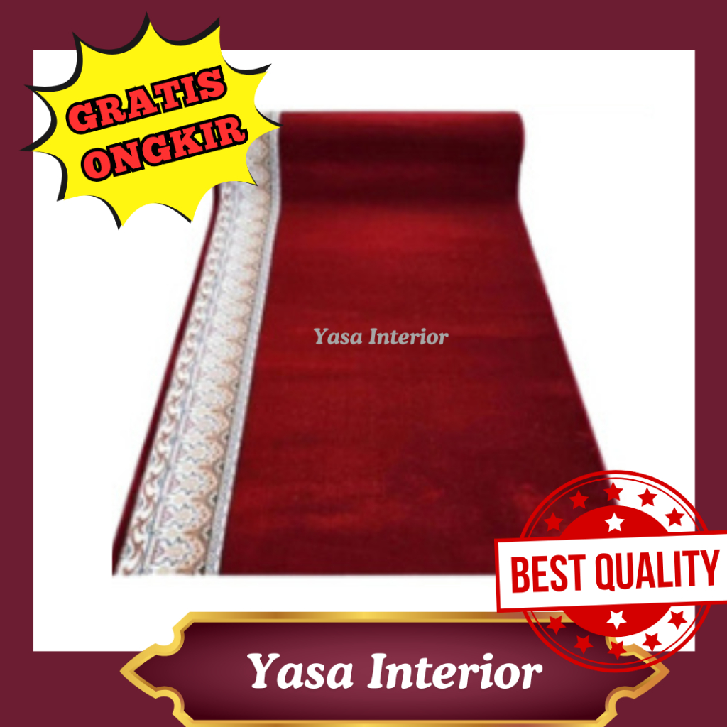 Karpet Masjid Tebal Meteran Turki Sultan 14mm D318A Merah Polos / Karpet Turkey / Karpet Mushola