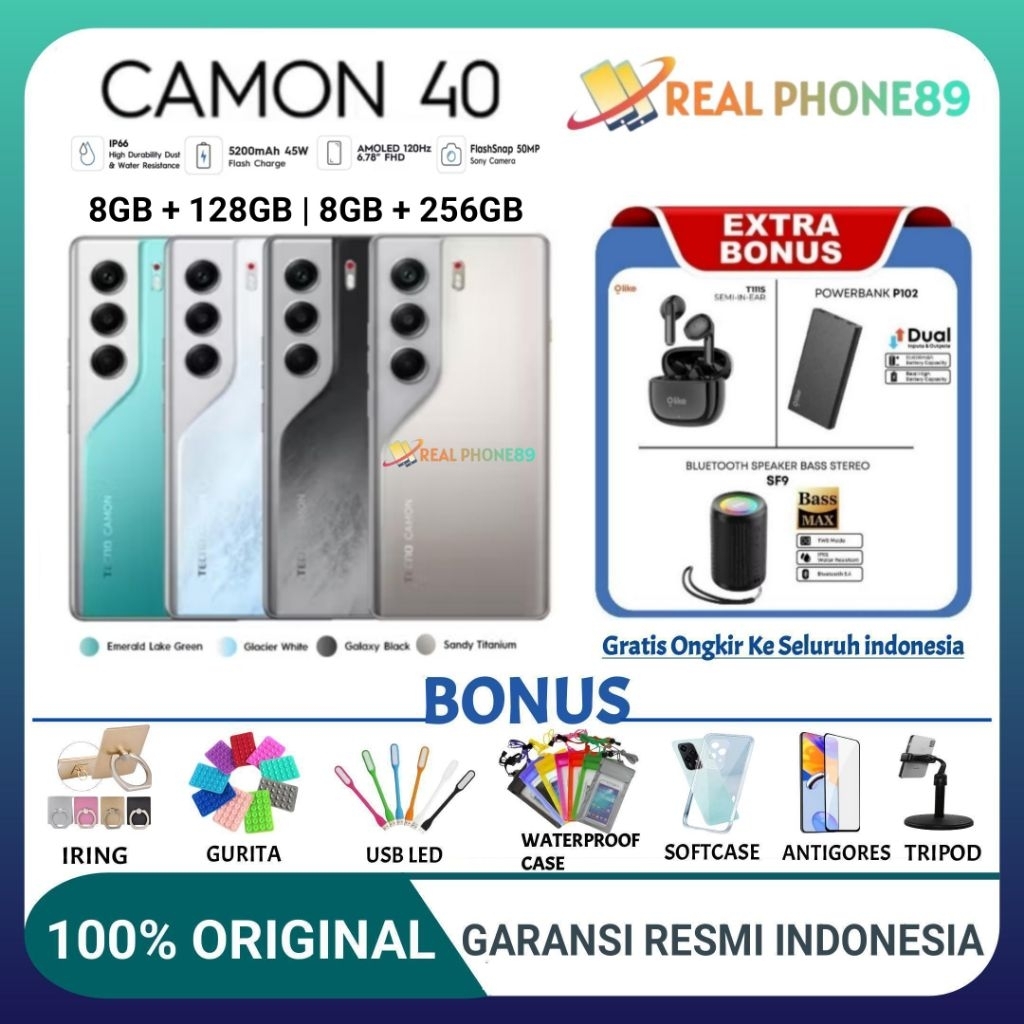 TECNO CAMON 40 Series | 40Pro 5G 8/256GB | 8/128GB | CAMON 40 PRO 5G 8/256GB GARANSI RESMI TECNO IND