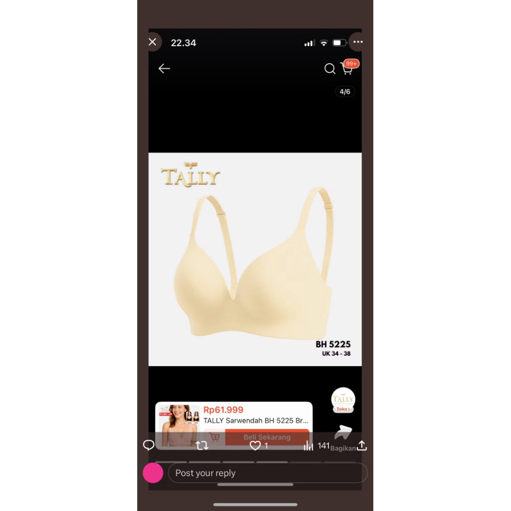 tally push up bra
