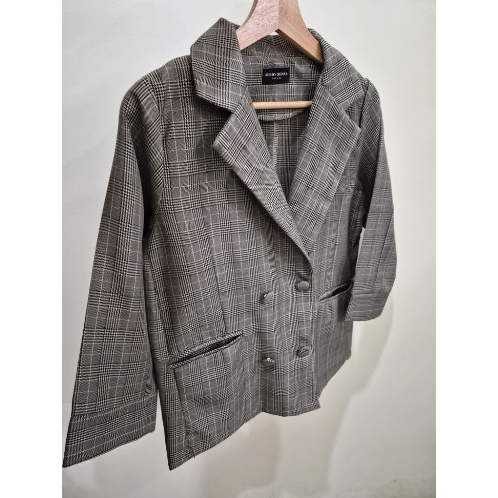 Blazer Wanita Motif Kotak-kotak - PL