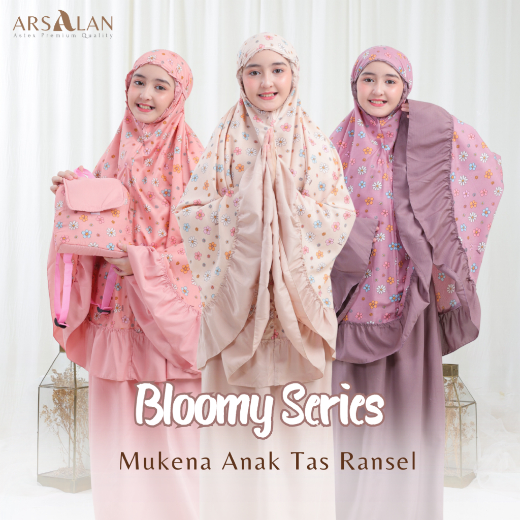 Arsalan - Mukena Anak Perempuan Tas Ransel Motif Bunga Bloomy Rayon mix Katun Mikro usia 2 - 12 tahu