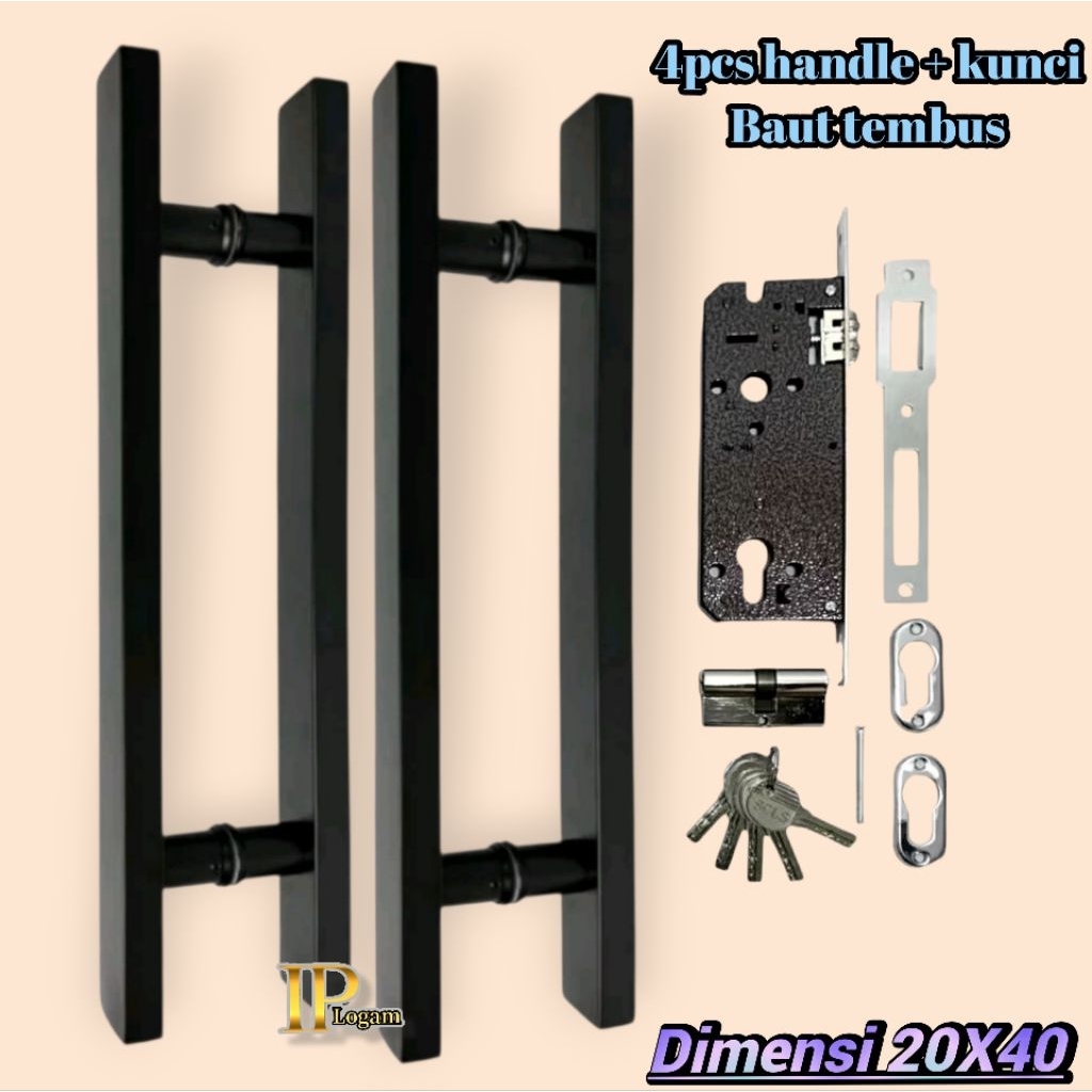 Handle pintu rumah kaki tembus setkunci // 4pcs(2psg)+kunci gagang pintu rumah baut tembus