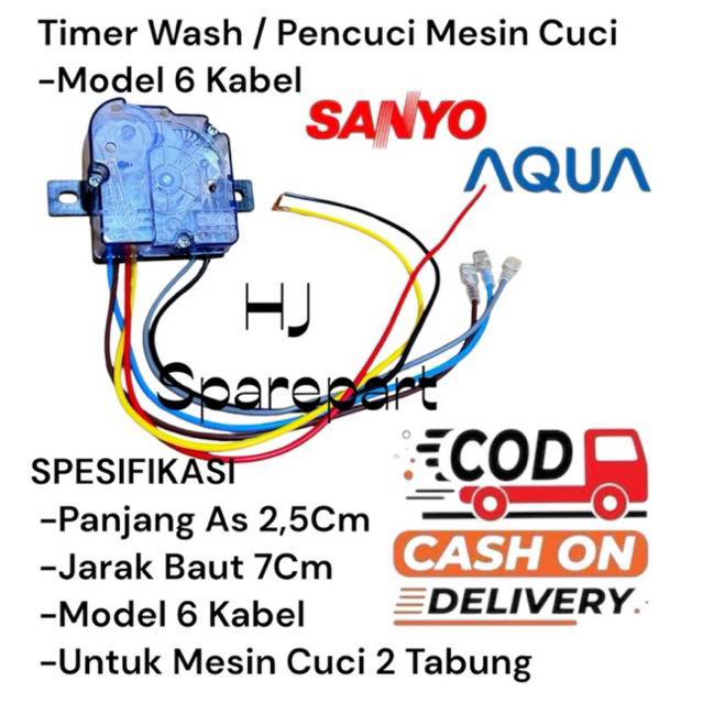 TIMER WASH 6 KABEL MESIN CUCI SANYO AQUA 2 TABUNG - TIMER MESIN CUCI SANYO AQUA 6 KABEL KWALITAS