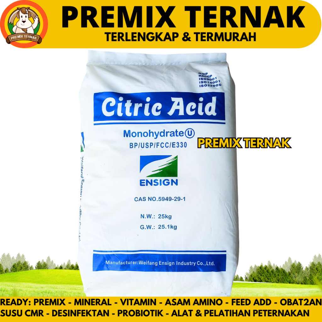 CITRIC ACID 25 KG (1 SAK) MONOHYDRATE ENSIGN - FOOD GRADE Sitrun Citrun Makanan Asam Sitrat Citroen 
