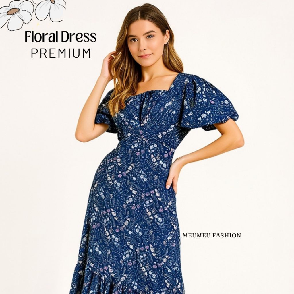 Floral Dress Premium Import BKK Motif Bunga Rayon Premium Elegan