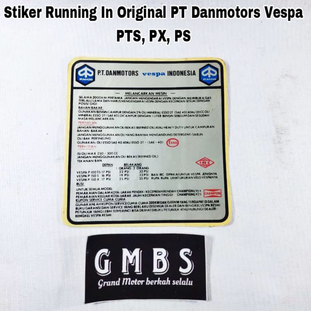 Stiker Running In Body Depan Original Nos PT Danmotors Vespa PTS PX PS