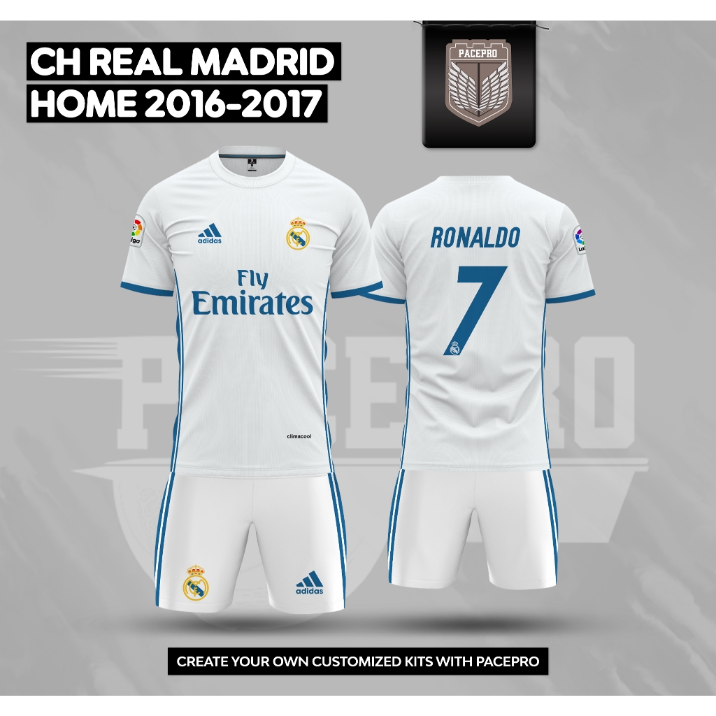 Baju Bola Real Madrid Home 2016 - 2017 Jersey Free Custom Nama dan Nomor Punggung
