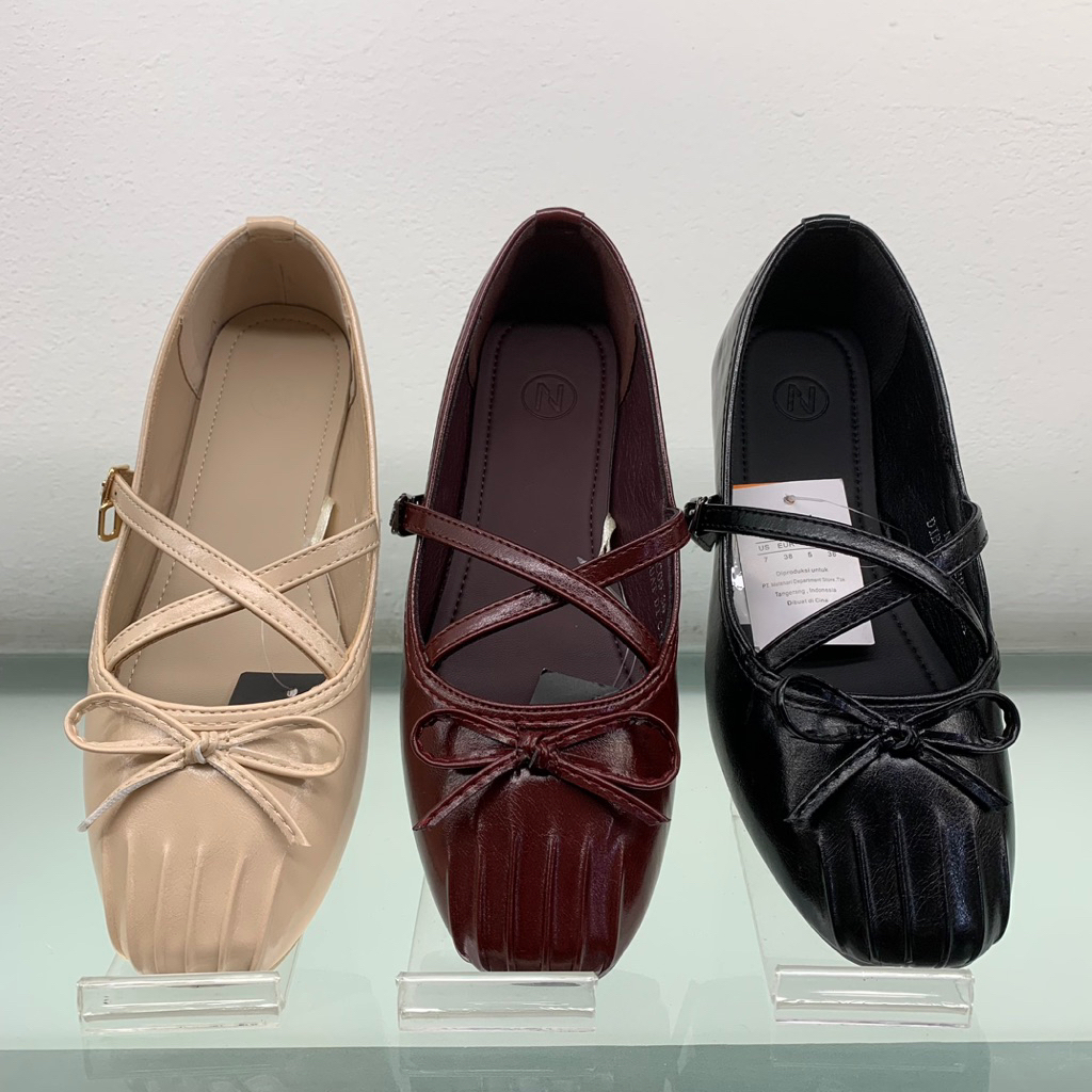 NEVADA NC09 Sepatu Flatshoes Wanita Model Pita Kombinasi Silang Sol Empuk Anti Slip Cocok Untuk Dipa