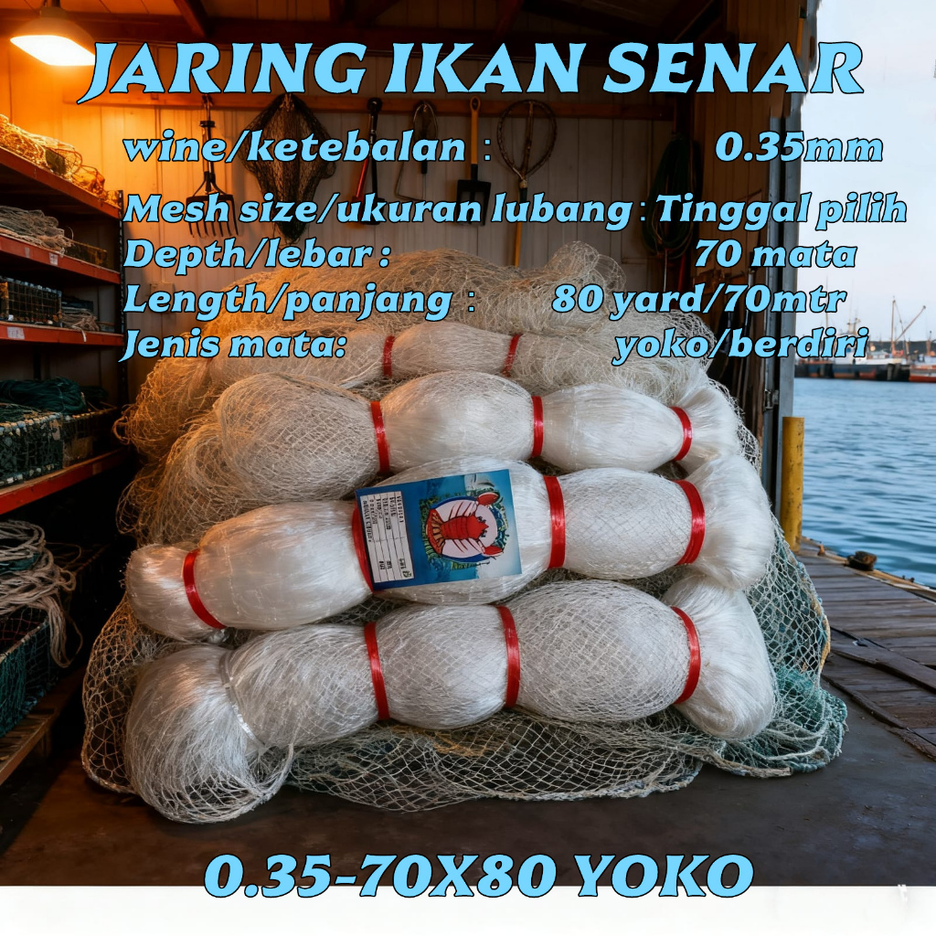 Jaring Yoko Berdiri Senar 0.35mm 70mata 80yard - Jaring Ikan