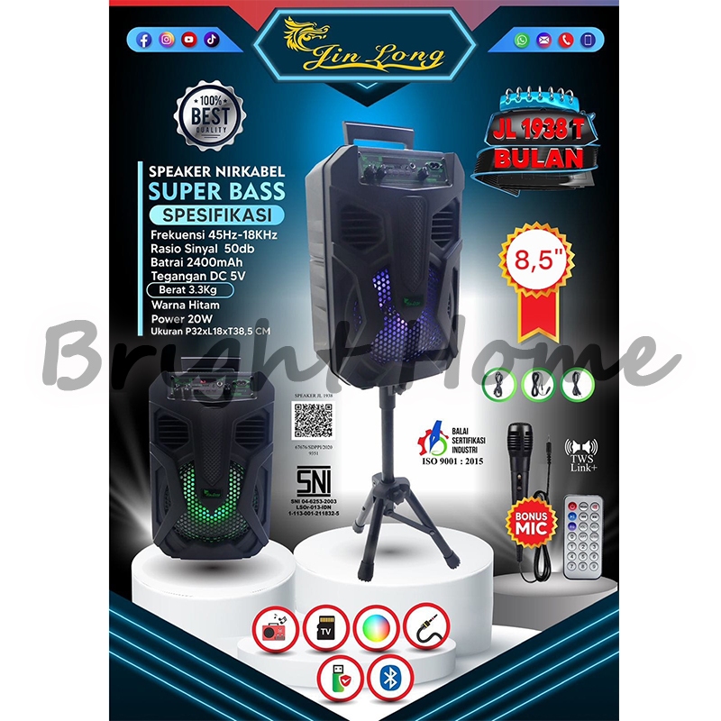 JINLONG JIN LONG JL1938 JL-1938 T BULAN Speker 8.5" Speaker Nirkabel Super Bass Portable Wireless 8.