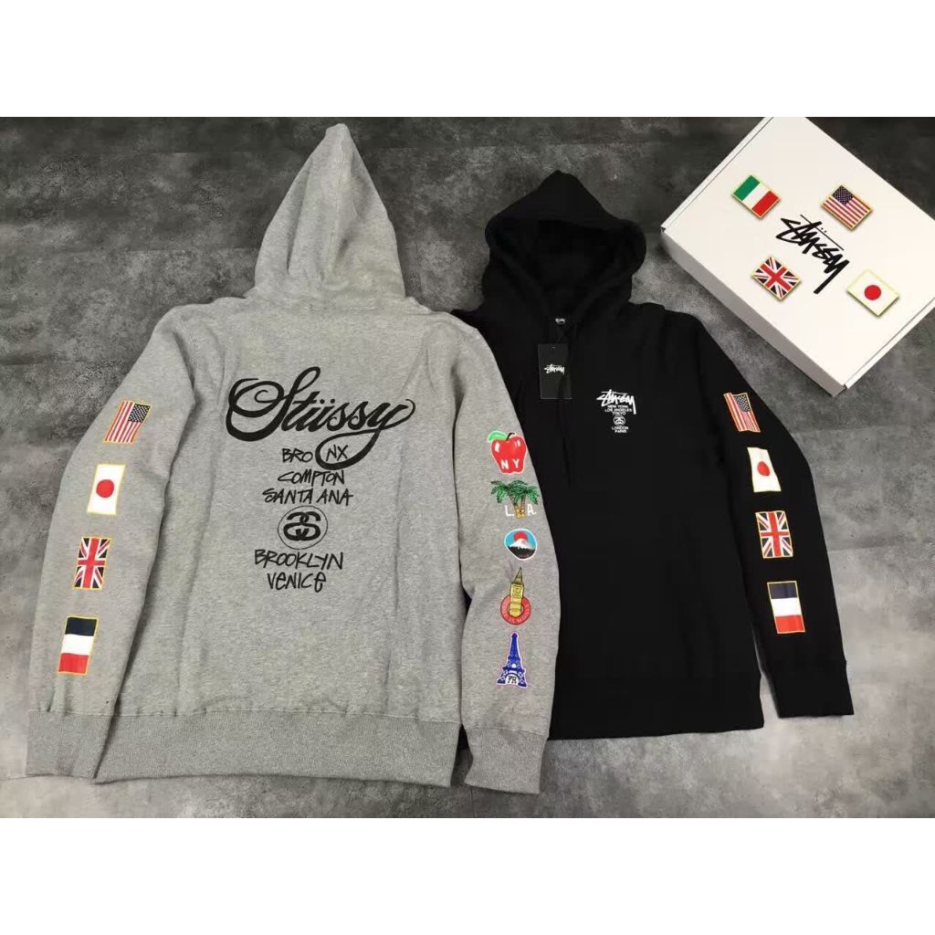 Stussy Hoodie State Flag - Cotton Fleece Unisex Pria Wanita Bahan Tebal Nyaman - Full Tag