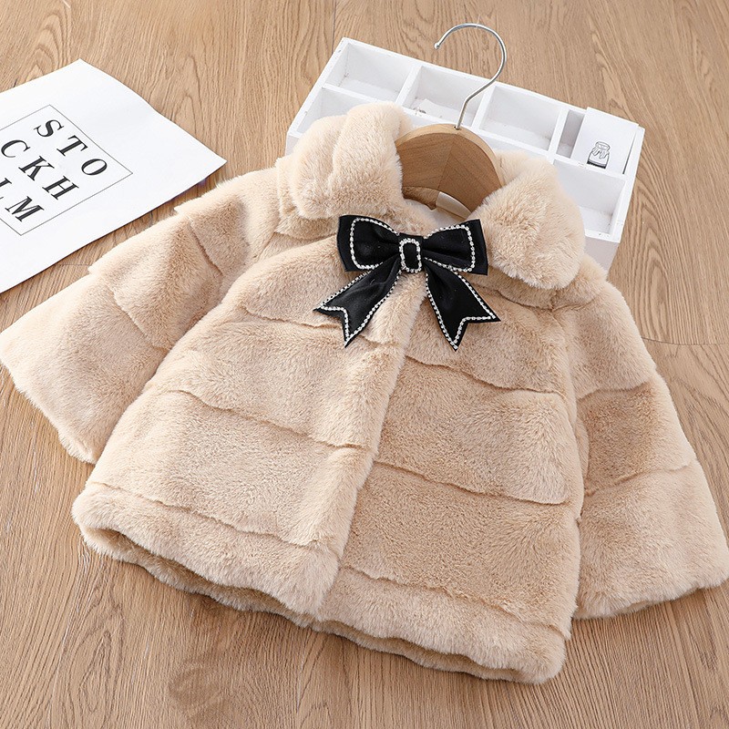 FK25-19920 Jaket Anak. Girl's Bow Tie Thickened Fur Coat Top