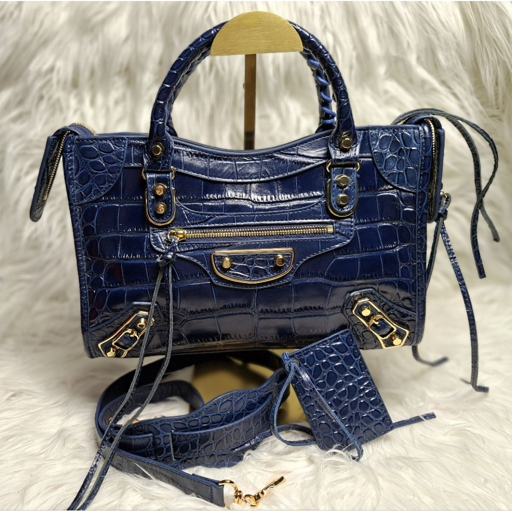 Shoulder  Bag Balen Genuine Leather Blue PRELOVED
