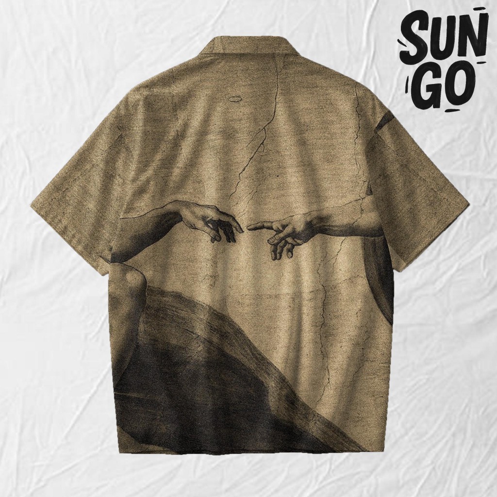 SUN GO Kemeja Creation – Kemeja Seni Klasik Motif Lukisan Michelangelo The Creation of Adam Bahan Ad