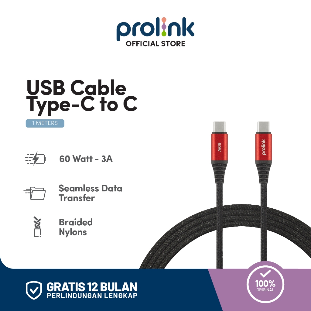 Prolink Charger Cable 30W s/d 100W Kabel Data Type-A / Type-C / PD 3.0 / Lightning, Transfer data 48