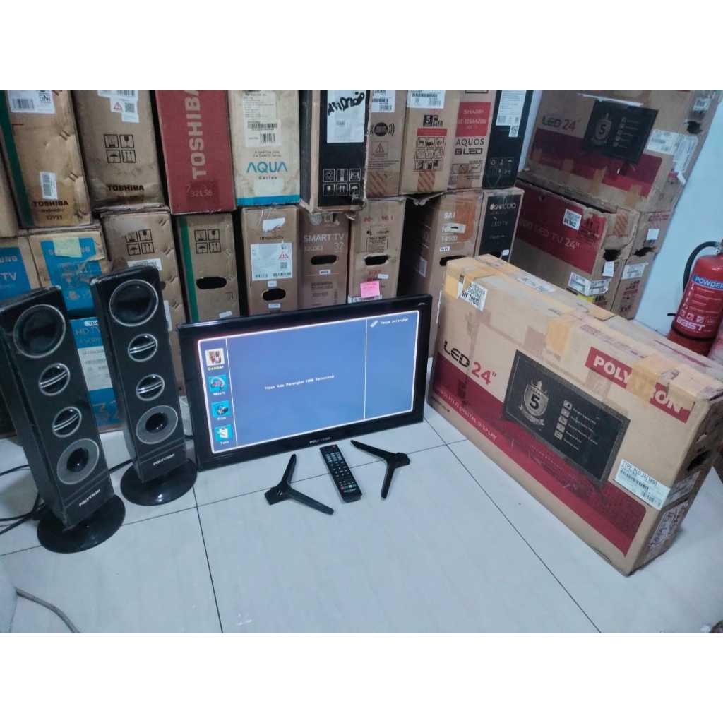 TV LED POLYTRON 24 Inch HD Analog TV + Speaker touwer kondisi bekas masih segel