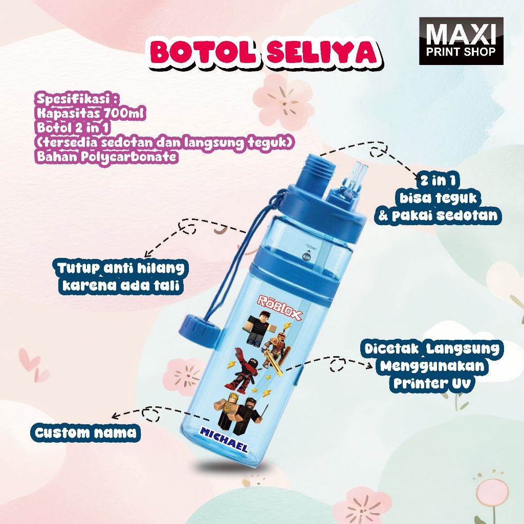 Botol Air Minum Seliya / Botol Anak Sekolah 700 ml / Anak Laki