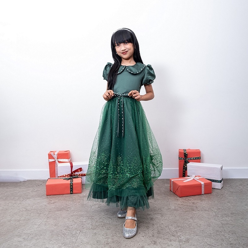 Princessa Flami Dress Christmas Green Cotton 4044