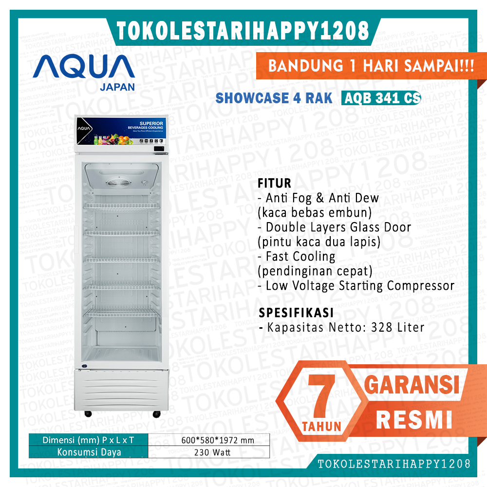 Showcase AQUA AQB-341CS Display Cooler - 328 L Showcase Low watt Garansi Resmi