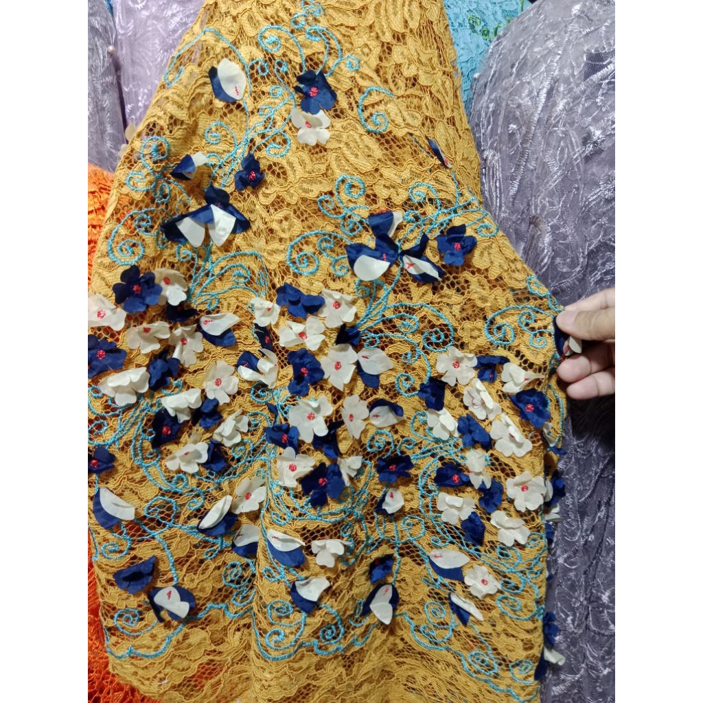 BAHAN / KAIN BRUKAT BUNGA TRIDI 3D IMPORT