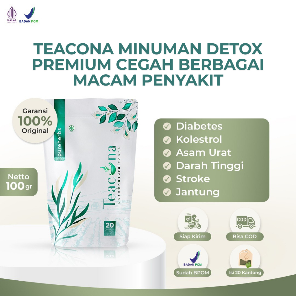 

Teh Celup Cegah Asam Urat Kolesterol dan Gula Darah Tinggi Teacona isi 20 Kantong