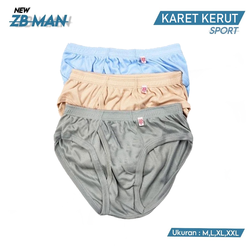 ( 12pc ) CD ZB Man Kerut | Celana Dalam Pria ZB-Man Karet Kerut | CD Pria Jumbo - Ziyashop