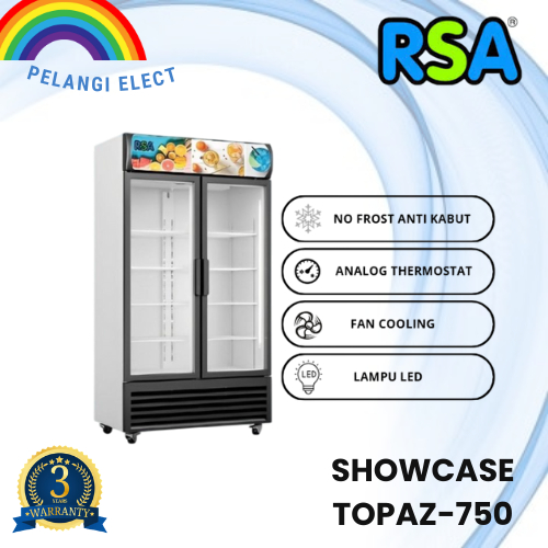 RSA Showcase TOPAZ-750IC Display Cooler Kulkas Minuman Dua Pintu No Frost Anti Kabut 8 Rak 730 Liter