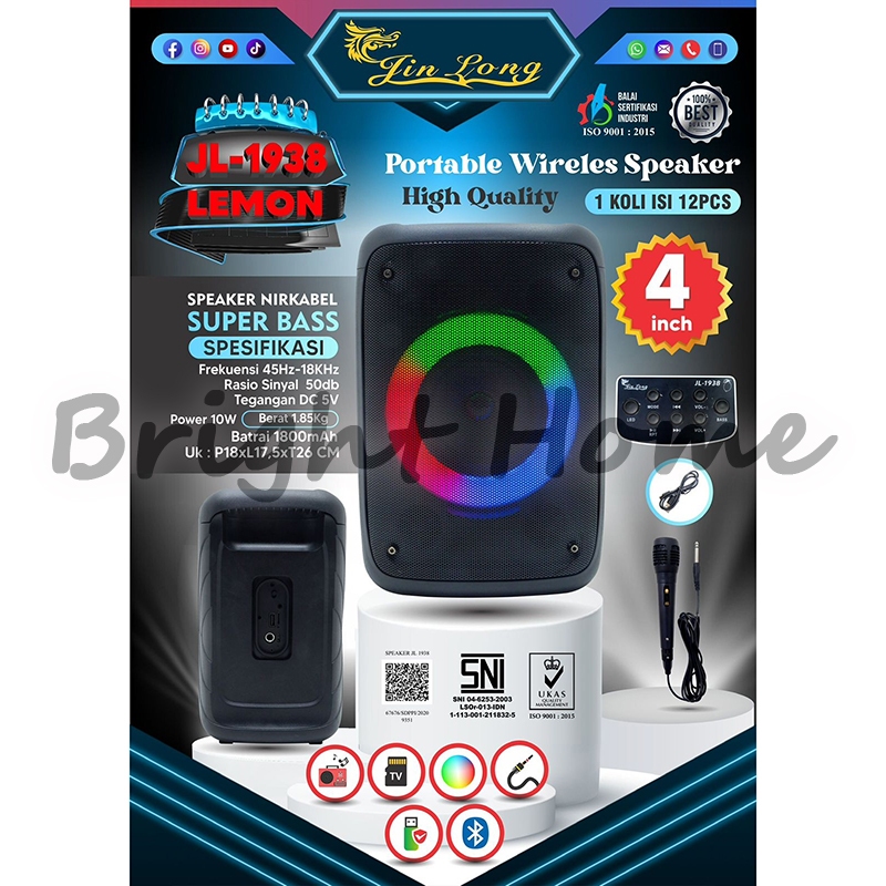 JIN LONG JINLONG JL-1938 JL1938 LEMON Speaker Aktif 4" Portable Wireless 4 Inch