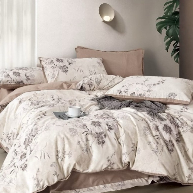 BIOSIBEDDING Sprei Katun Jepang Motif Bunga Custom Semua Size king Queen Custom Rumbai Rempel