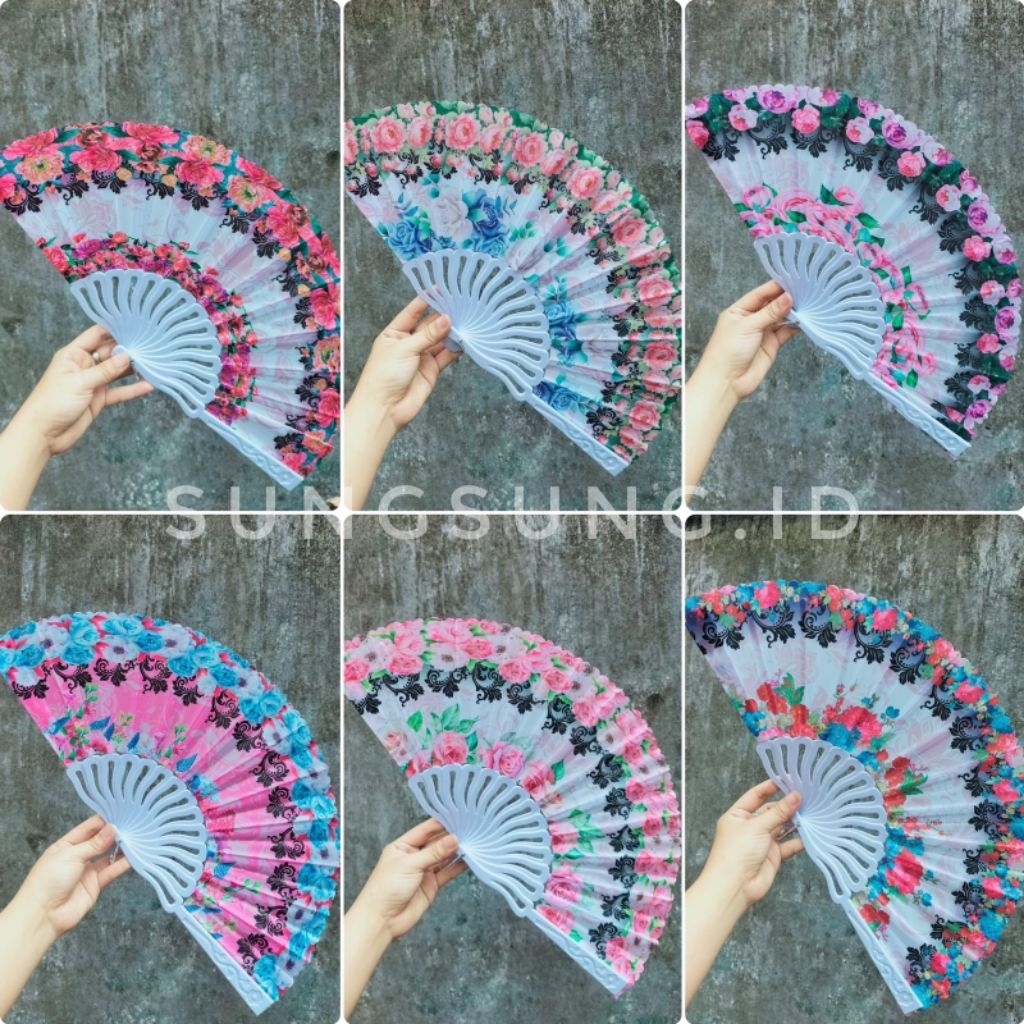 Kipas Tangan Lipat Motif Bunga / Kipas Tangan Kain / Souvenir Kipas Tangan (1787)