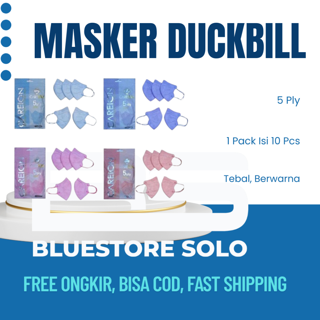 Masker Duckbill Careion 5PLY Duckbill Hybrid Embos Masker Warna Isi 10 Pcs