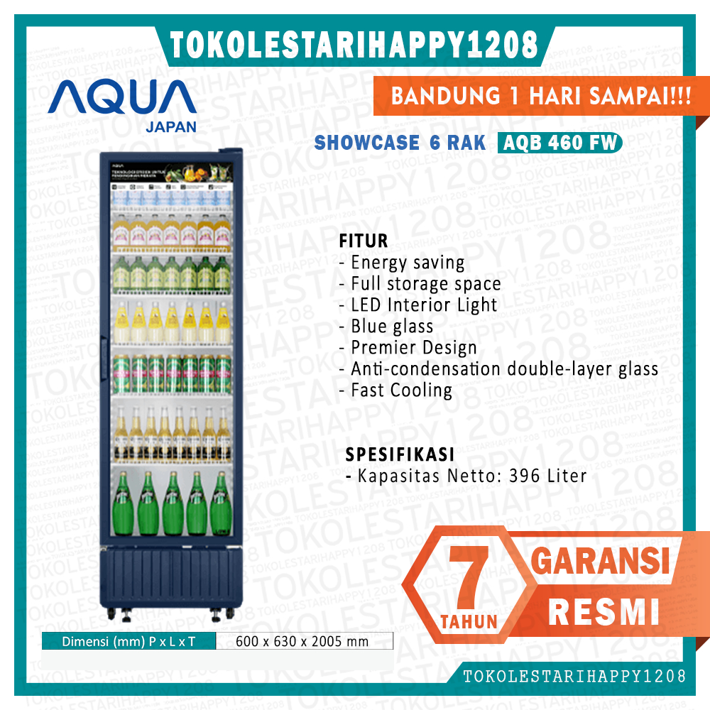 SHOWCASE AQUA JAPAN AQB 460 FW  PENDINGIN MINUMAN GARANSI RESMI