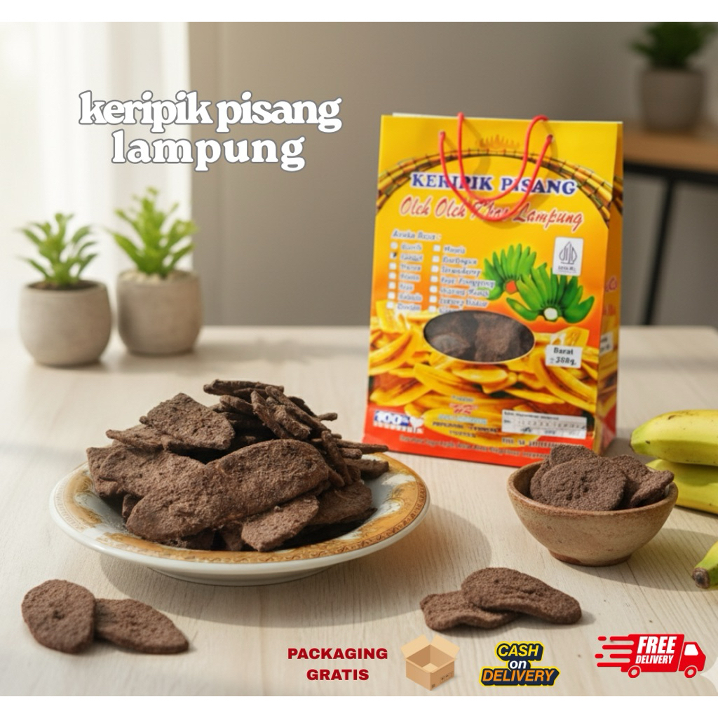 Termurah keripik pisang kepok lampung coklat & aneka rasa kemasan ekonomis PAPERBAG oleh oleh lampun