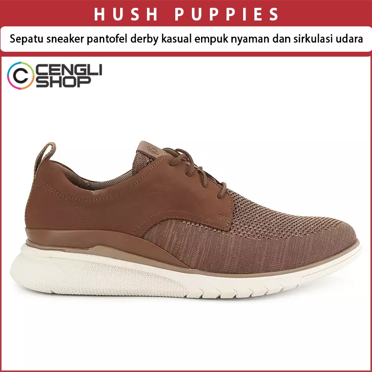 SEPATU SNEAKERS PANTOFEL PRIA HUSH PUPPIES ORIGINAL DERBY CASUAL FORMAL COKLAT BROWN HM21