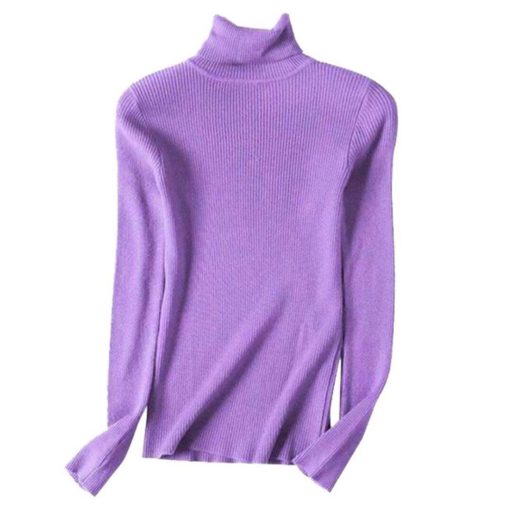 Baju kerah tinggi wanita Lavender XL l Atasan wanita lilac jumbo l Kaos lengan panjang ungu oversize