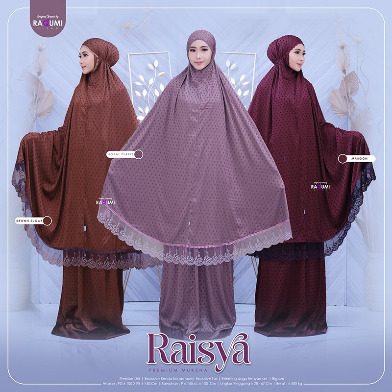 Raisya Mukena Original Raqumi Hijab Premium Silk Exsklusive Renda Heandmade Mukena Dewasa Raisya  Ra