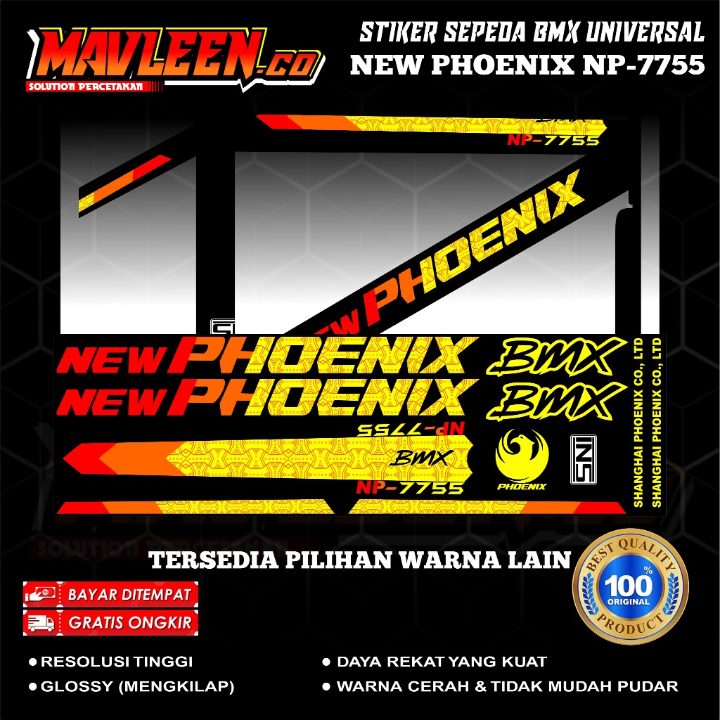 (COD) TERBAIK stiker striping sepeda phoenix np-7755 bmx 18 20 decal glossy lentur anti air