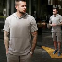 Kaos pria hoddie polos cream lengan pendek