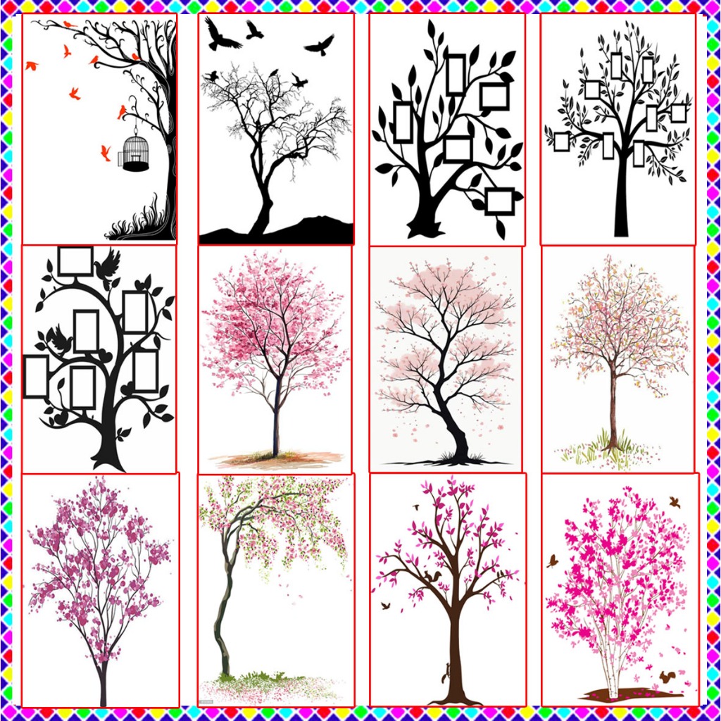 WALL STICKER POHON PINK HITAM RANTING STIKER DINDING