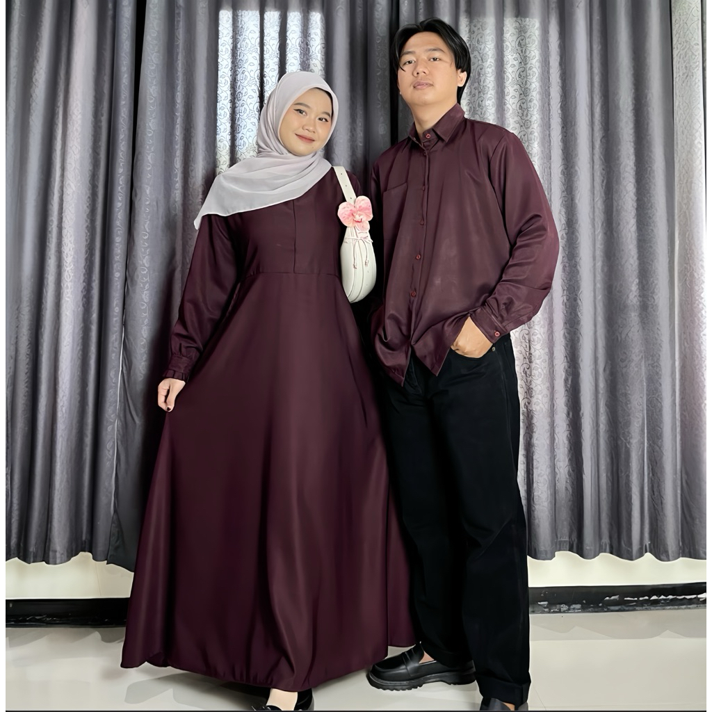 AZZAHRA Couple Pasangan Gamis Simpel Elegan Dress kondangan Dress Lebaran Keluarga