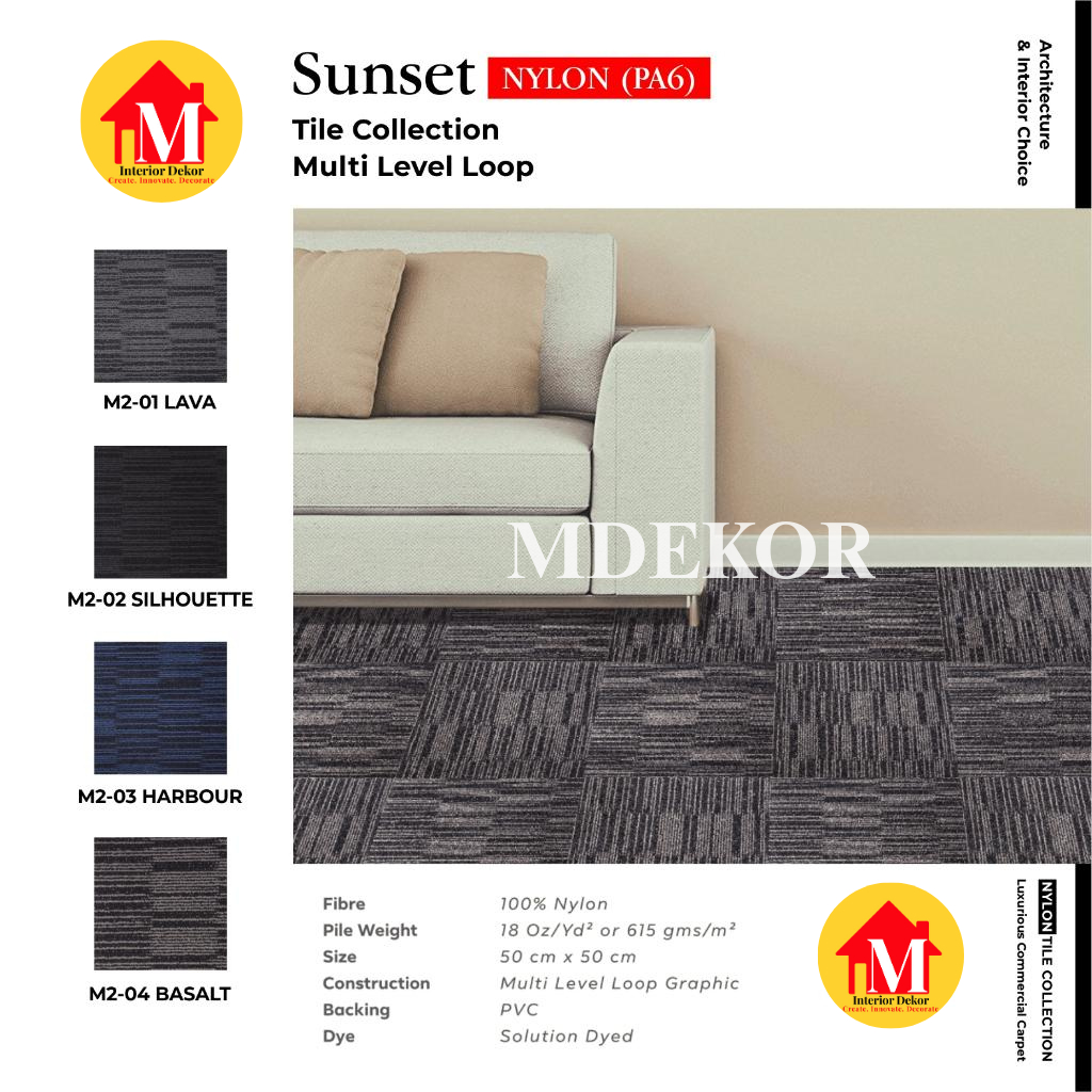 MDEKOR - Karpet Tile Sunset | Karpet Kantor Isi 20 Pcs Per Box | Harga Adalah Per Box