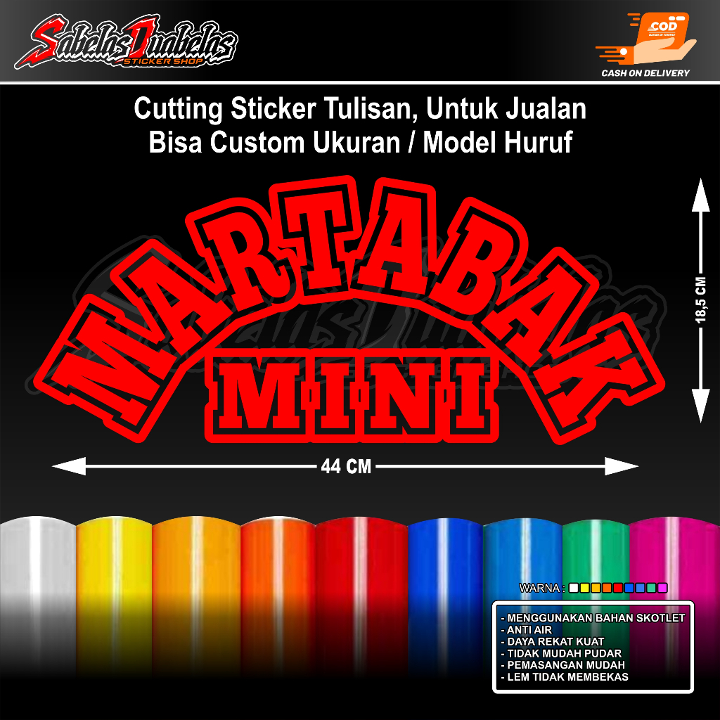 TULISAN MARTABAK MINI CUTTING STIKER TEMPEL BAHAN SKOTLET,UNTUK DI GROBAK JUALAN,UKURAN 45CM X 18CM
