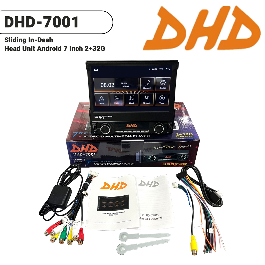 Single Din Carplay Ram 2+32 GB Head Unit Android 7 inch DHD Sliding In-Dash