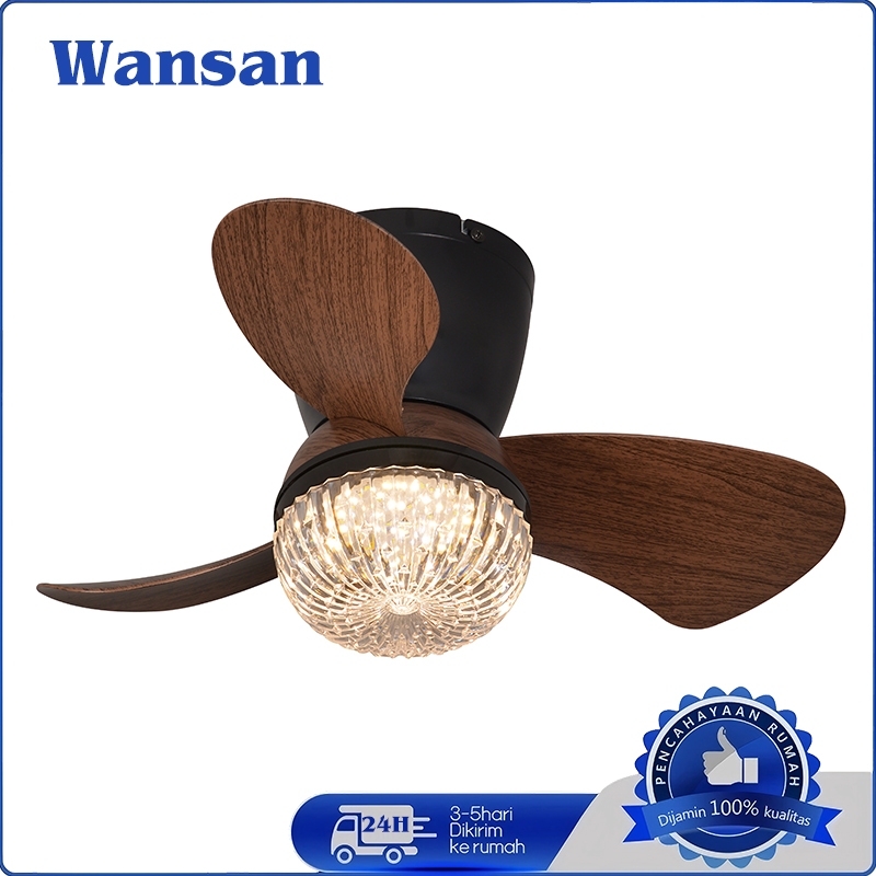 WANSAN Lampu Kipas Angin Plafon Gaya Retro 24Inci 3 Warna 24 Watt LED Lampu Ruang Tamu Kipas Angin R