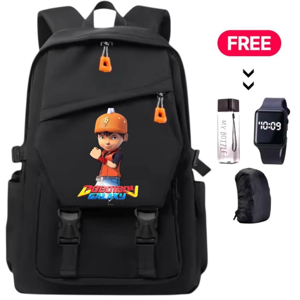 Tas Ransel Sekolah Anak Fashion Motif Krater BOBOIBOY R 5012 Free Hadiah Jam Botlle Cover Anti air