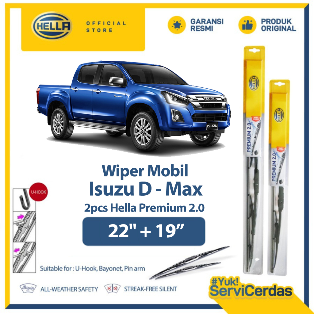 Wiper Mobil ISUZU D-Max 22" + 19" (2pcs) - HELLA Premium 2.0