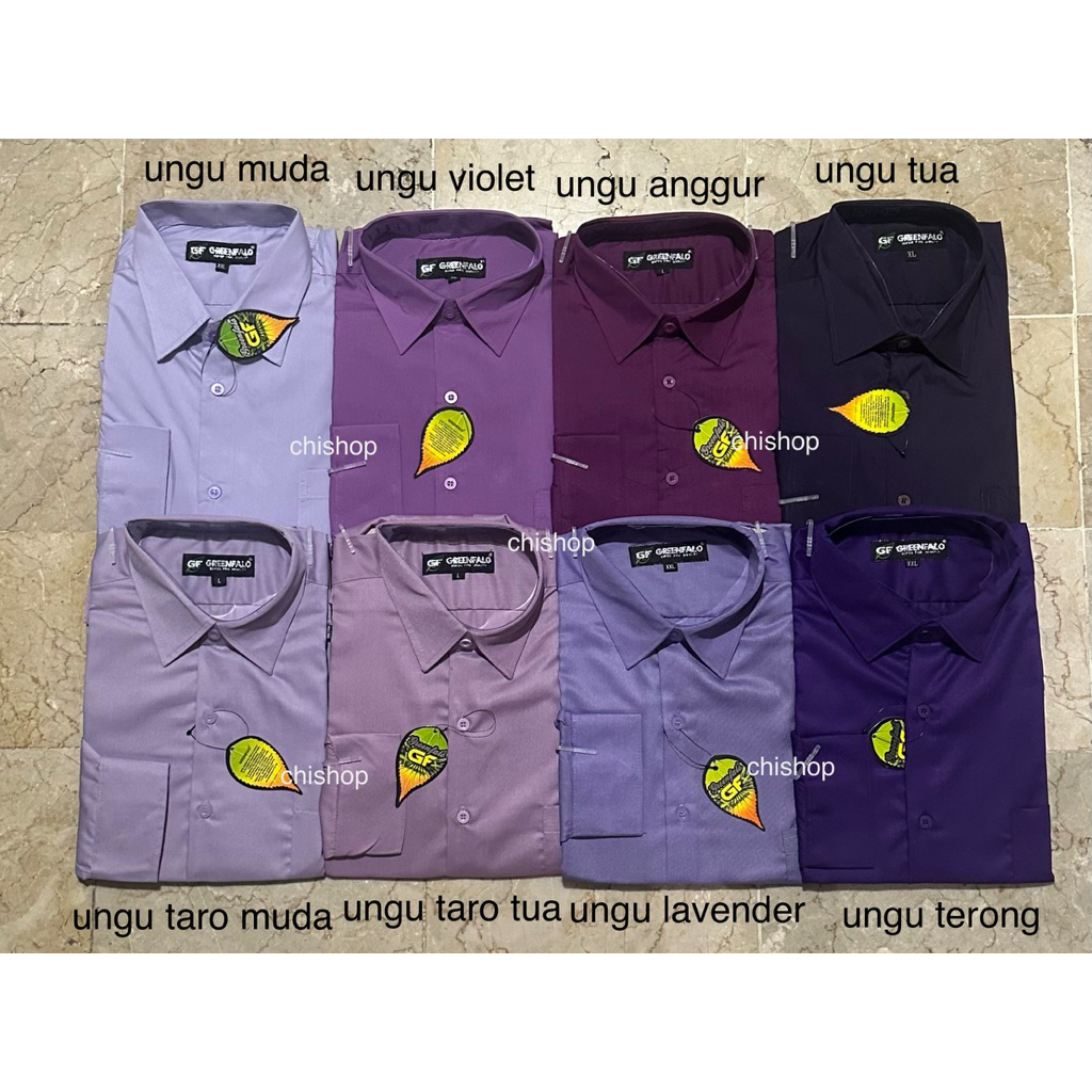 KEMEJA PRIA GREENFALO-KEMEJA POLOS LENGAN PANJANG PRIA WARNA UNGU / UNGU MUDA / UNGU LAVENDER / UNGU