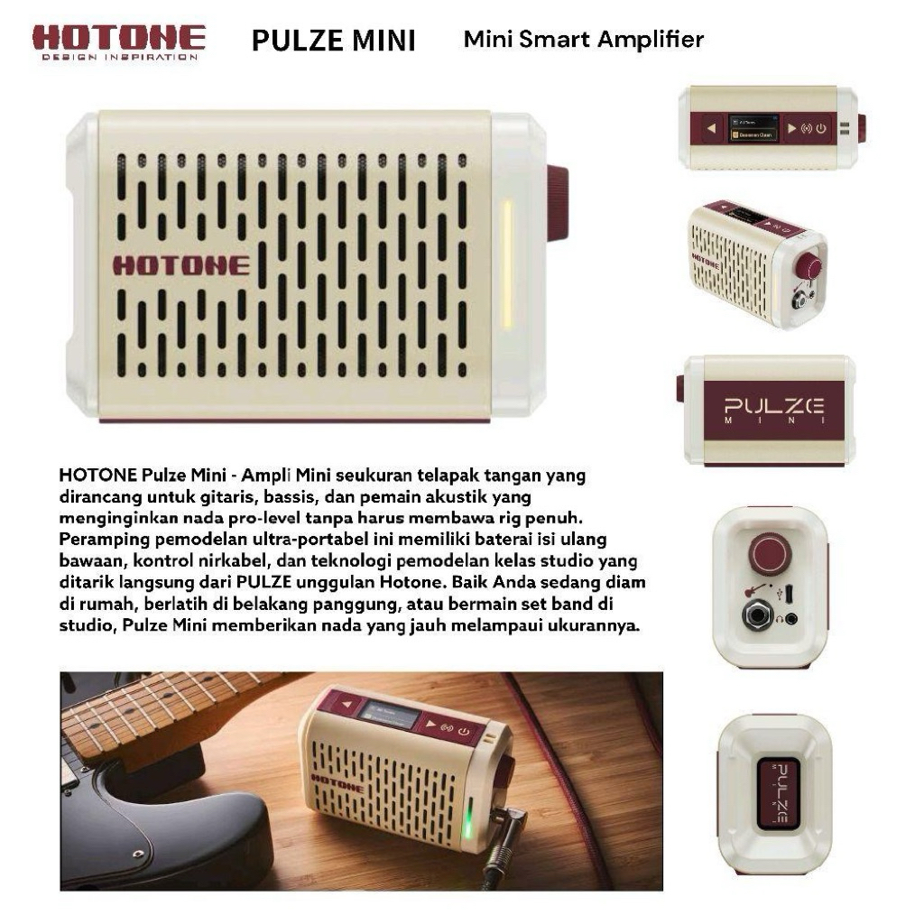 Hotone Pulze Mini Bluetooth Modeling Mini Amplifier, Smart Mini Amp Untuk Gitar Elektrik,Bass dan Ak