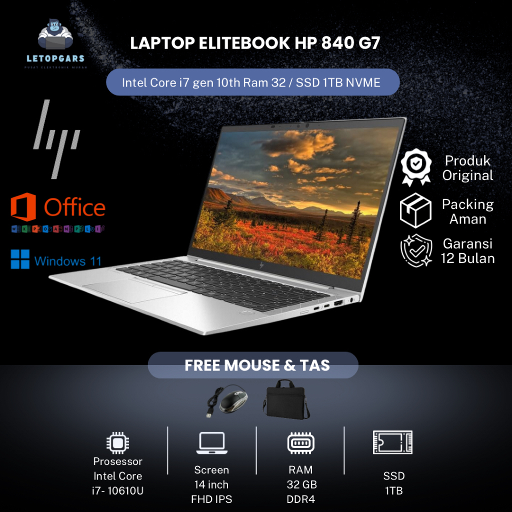 LAPTOP HP ELITEBOOK 840 G7 Intel Core i7 gen 10th RAM 32 / 1TB SSD NVME