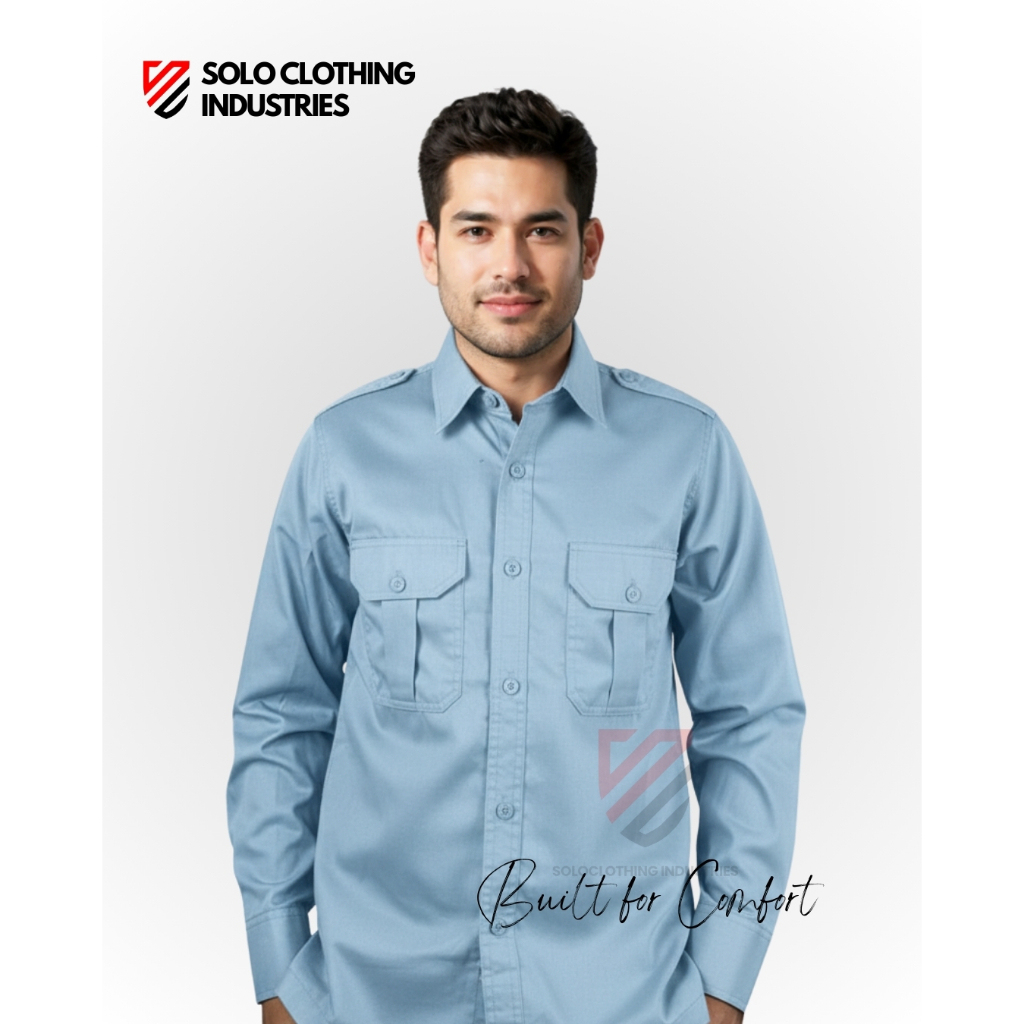 Baju Polos Panjang Pria/ Wanita Warna Biru Langit/ Muda untuk Seragam Instansi, Kemeja Komunitas dan